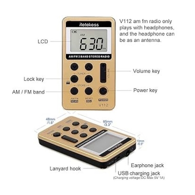 Picture of Retekess V112 Pocket AM FM Radio Rechargeable