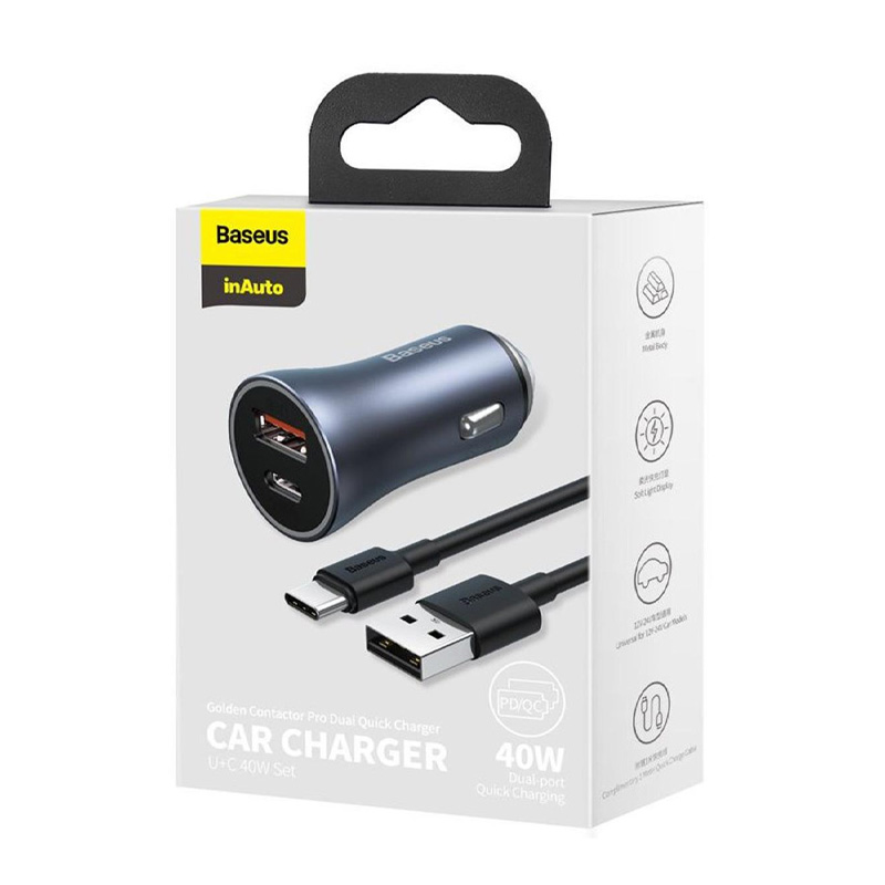 Picture of Baseus Golden Contactor Pro 40W Car Charger with USB to Type-C With Data Cable