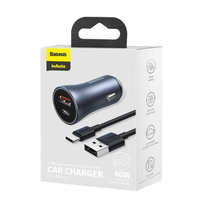 Picture of Baseus Golden Contactor Pro 40W Car Charger with USB to Type-C With Data Cable