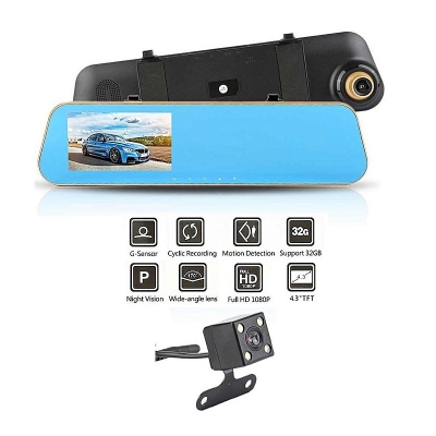 Picture of Car Rear View Mirror Dual Channel Video Recorder Camera Night Vision
