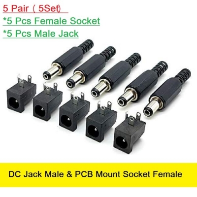 Picture of 5Pair- MALE FEMALE Jack Connector Plug 5V 12V 24V DC Jack Male & PCB Mount Socket Female DC Power Jack 2.1mm Plug Socket Power Supply For LED Cable Adapter Ratings 756 Answered Questions