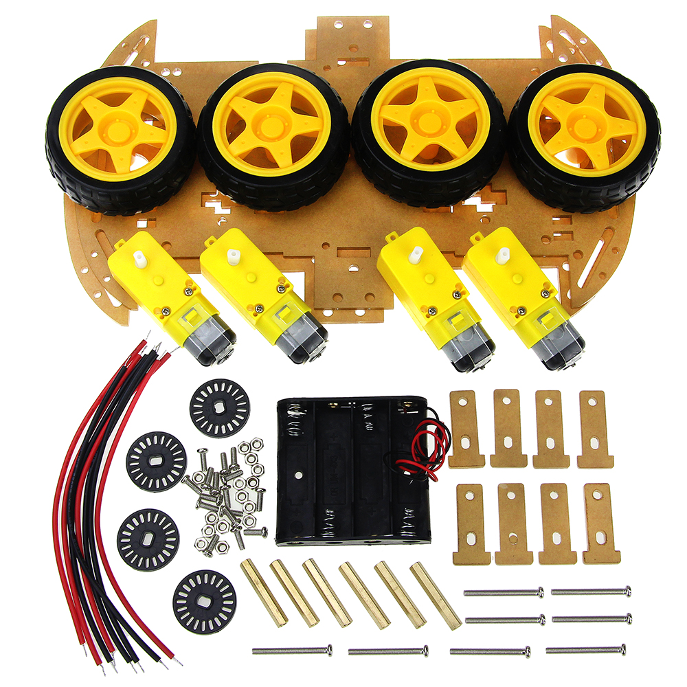 Picture of 4WD Smart Robot Car Chassis 4WD Kit Multi-Functional 4WD Smart Robot Car Double Layer Acrylic Chassis Plate 26cm Kit Without Battery Holder For Arduinos Uno R3 Electronics Circuitry & Parts With Battery Holder