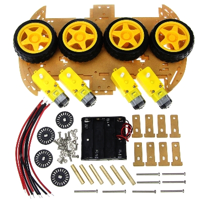 Picture of 4WD Smart Robot Car Chassis 4WD Kit Multi-Functional 4WD Smart Robot Car Double Layer Acrylic Chassis Plate 26cm Kit Without Battery Holder For Arduinos Uno R3 Electronics Circuitry & Parts With Battery Holder