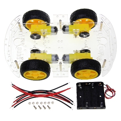 Picture of 4WD Smart Robot Car Chassis 4WD Kit Multi-Functional 4WD Smart Robot Car Double Layer Acrylic Chassis Plate 26cm Kit Without Battery Holder For Arduinos Uno R3 Electronics Circuitry & Parts With Battery Holder