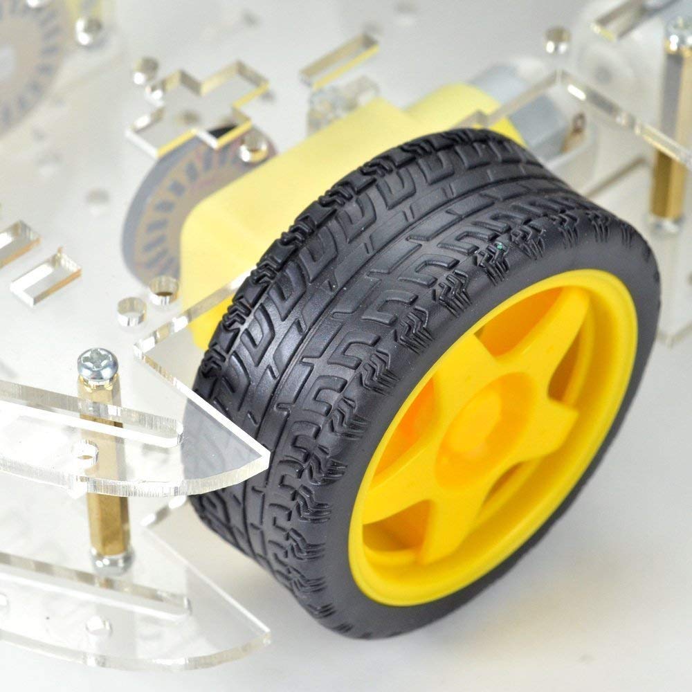 Picture of 4WD Smart Robot Car Chassis 4WD Kit Multi-Functional 4WD Smart Robot Car Double Layer Acrylic Chassis Plate 26cm Kit Without Battery Holder For Arduinos Uno R3 Electronics Circuitry & Parts With Battery Holder