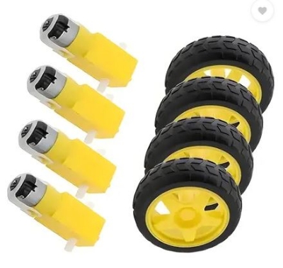 Picture of 4 Set DC Gear Motor Dual Shaft and Tire Wheel for DC 3V-6V Arduino Smart Car Robot Projects (4 Pair = 4 Yellow Motor + 4 Wheel 65mm)