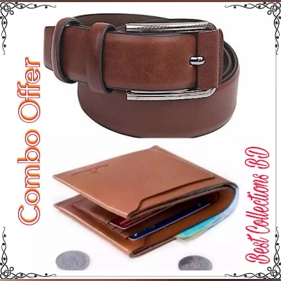 Picture of Belt And Wallet Combo Offer for Artificial Leather new collection brown Belt For Men 2024 - Brown