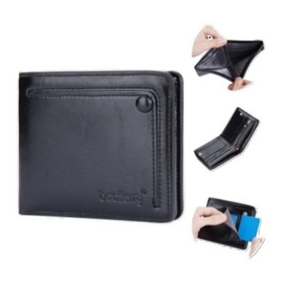 Picture of short Wallet Purse for Men Pu Leather Fashion Card Holder Clip Zipper Blocking Man Wallets - Black