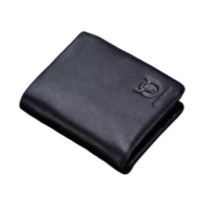 Picture of Billfold Zipper Card Purse Designer Luxury Businessman Short Smart Slim RFID Cow Leather Men Wallets - Black