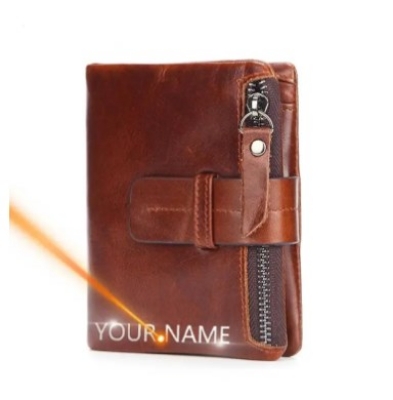 Picture of Crazy Horse Cowhide Leather Credit Card Wallet Men Zipper Coins Pocket Bifold Leather Wallet - Chocolate