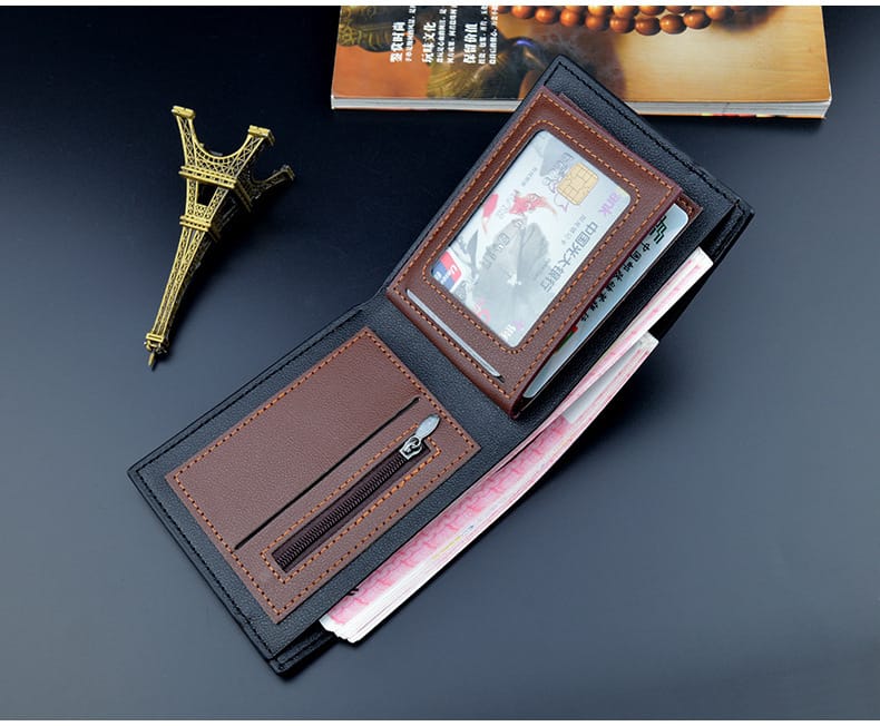 Picture of Canvas Men Wallet Black/Brown Card Holder Wallet Male Money Bag ID/photo/bank Holder Short Purse Credit Card Case Bag - Multicolor