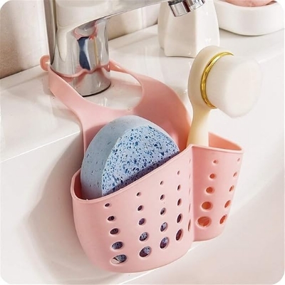 Picture of Kitchen Sink Drain Rack Shelf Sponge Storage Holder Hang Sink Basket Bag Soap Dish Drainer Organizer Gadget Bathroom Accessories - Multicolor