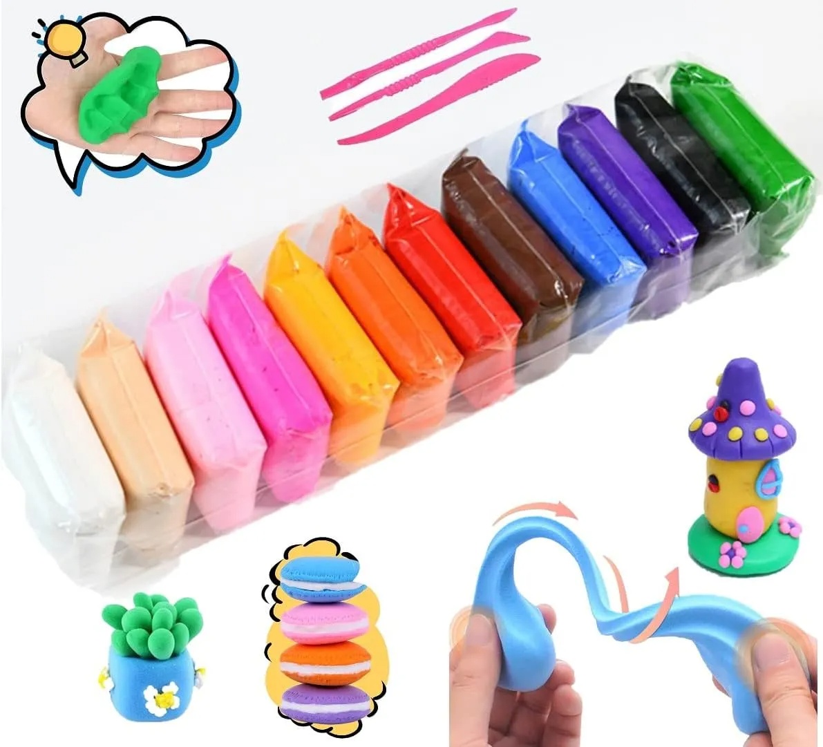 Picture of 12 Colors Soft Super Light Clay Modeling Air Dry Clay For DIY Handmade Toys | 12 24 Colors Slime Super Light Clay Tools Air drying Light Plastic Modeling Clay handmade educational 3D - Multicolor