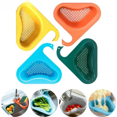 Picture of Multifunctional Sink Strainer Colander - Saddle-Shaped Mesh Drain Basket for Kitchen Waste, Vegetables & Fruits, Corner Use - Multicolor