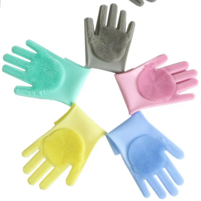Picture of Dishwashing Cleaning Gloves Magic Silicone Rubber Dish Washing Gloves for Household Sponge Scrubber Kitchen Cleaning Tools - Multicolor