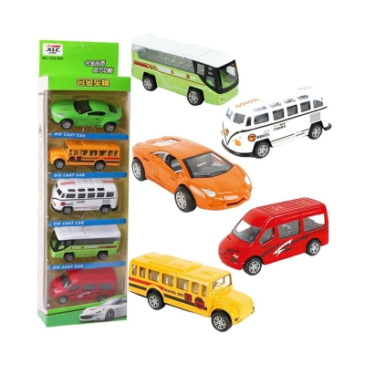 Picture of 5 Piece Die Cast Metal Car and Bus Set City Vehicle Set Classic Metal Car for baby