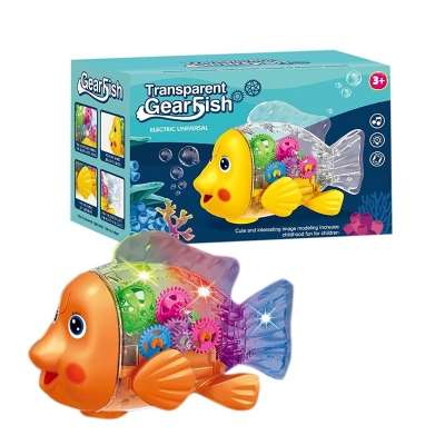 Picture of Transparent Gear Fish Toy with Lights & Movement for Kids – Musical Toy with 360° Motion