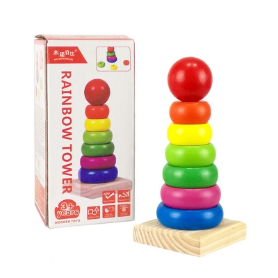 Picture of Wooden Rainbow Tower Stacking Educational Toy for Kids & Toddlers