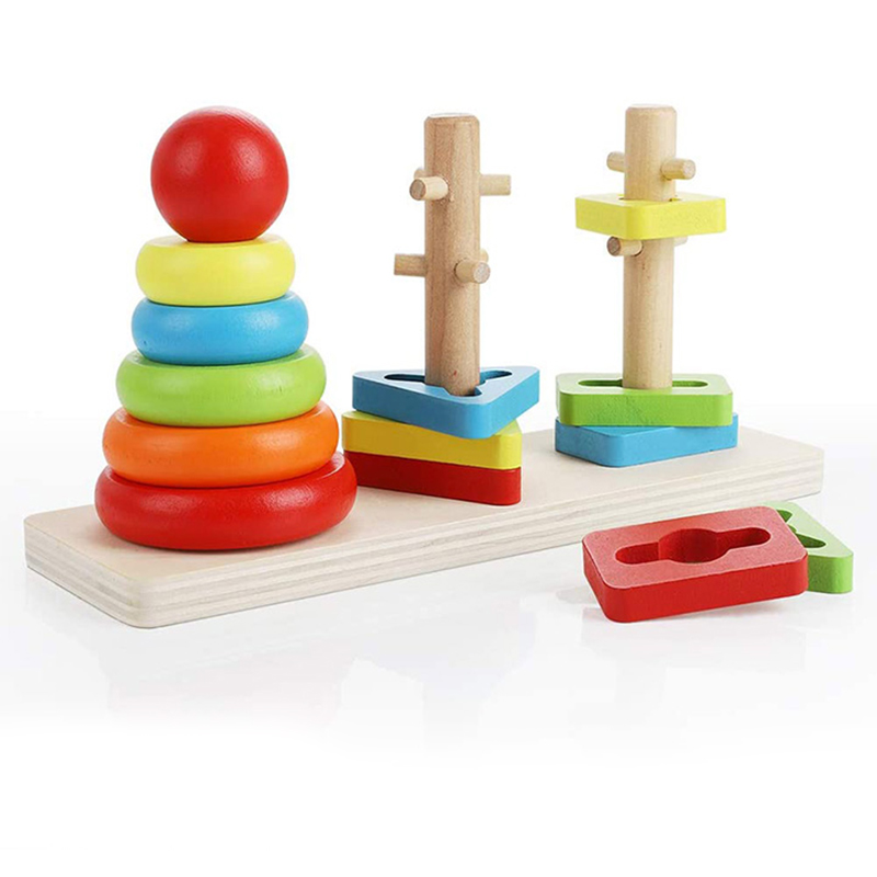 Picture of Wooden Rainbow Three Column Sorting Tower – Educational & Interactive Toy for Kids