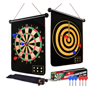 Picture of Magnetic Dart Board Game – 15 Inch Double-Sided Dart Target with 6 Safe Magnetic Darts | Indoor Outdoor Fun Game Toy for Kids & Adults