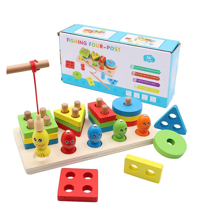 Picture of Wooden Stacking & Shape Sorting Fishing Toy | Montessori Educational Learning Puzzle for Kids | Color & Shape Recognition Wooden Play Set for Toddlers