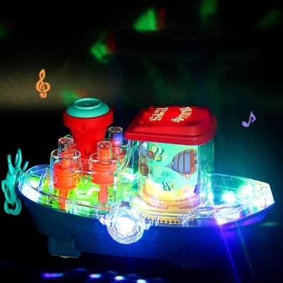 Picture of Transparent Gear Ship Toy for Kids with Colorful Lights, Music & Moving Mechanical Gears – Battery Operated