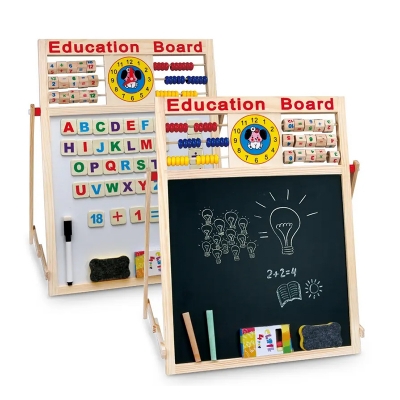 Picture of Educational Learning Board Multipurpose Double-Sided Magnetic Wooden Writing, Mathematical Calculations & English Alphabets, White and Black Board, Wooden Magnetic Drawing magnetic Board