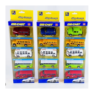 Picture of 5 Piece Die Cast Metal Car and Bus Set City Vehicle Set Classic Metal Car for baby