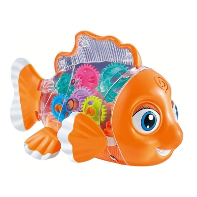 Picture of Transparent Gear Fish Toy with Lights & Movement for Kids – Musical Toy with 360° Motion