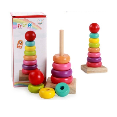 Picture of Wooden Rainbow Tower Stacking Educational Toy for Kids & Toddlers