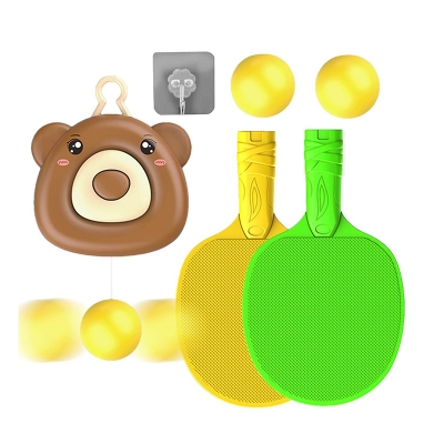 Picture of Adjustable Hanging Table Tennis Trainer Set for Kids & Adults | Bear-Shaped Indoor Ping Pong Self-Training Device with Racket & Balls | Interactive Table Tennis Exerciser Toy