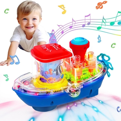 Picture of Transparent Gear Ship Toy for Kids with Colorful Lights, Music & Moving Mechanical Gears – Battery Operated