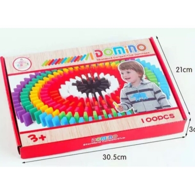 Picture of 100 Pcs Wooden Domino Blocks Set – Fun Racing, Stacking & Building Game for Kids