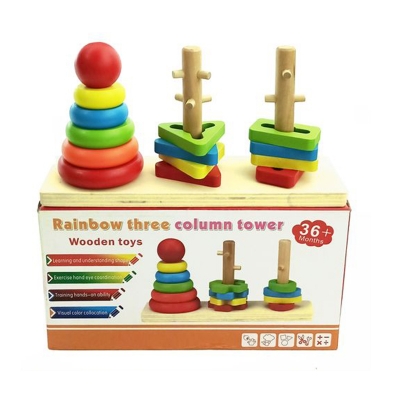 Picture of Wooden Rainbow Three Column Sorting Tower – Educational & Interactive Toy for Kids
