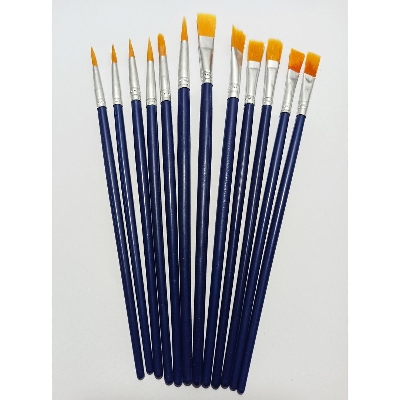 Picture of Paint Brush Wooden Round-6 & Flat-6, Novelty Artist Brush Set of 12 Pieces Blue