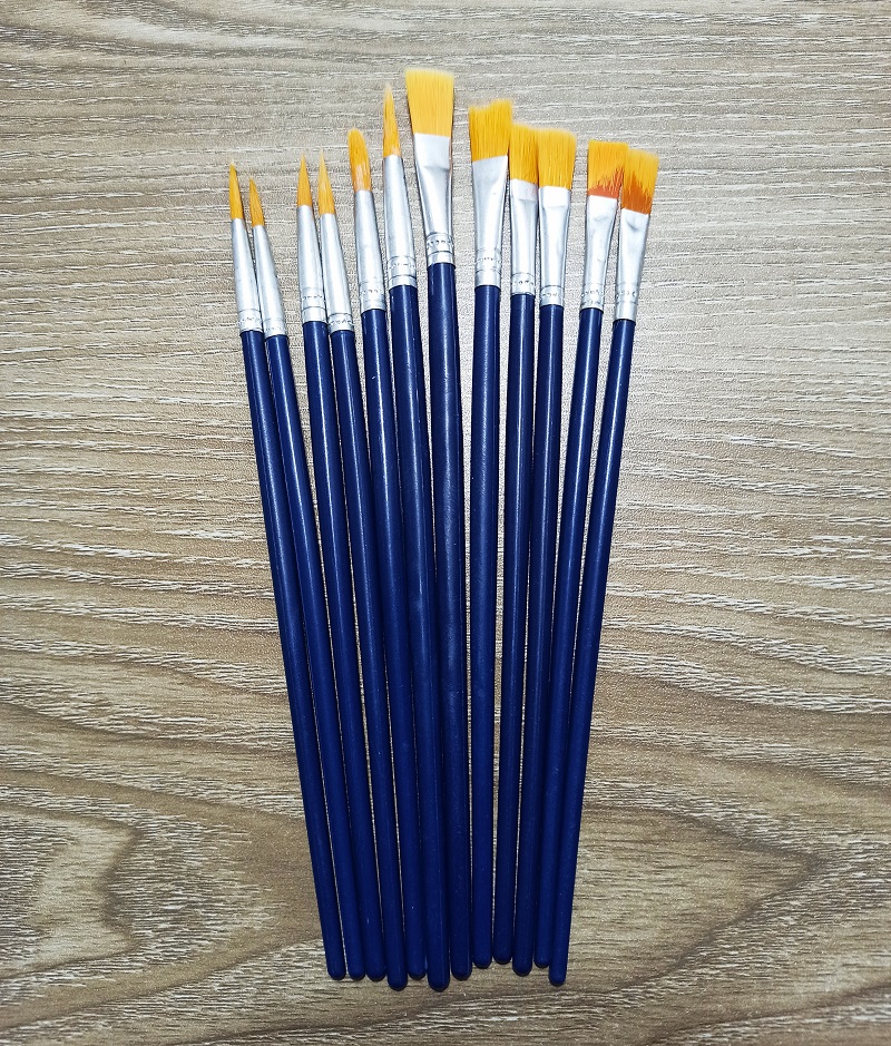 Picture of Paint Brush Wooden Round-6 & Flat-6, Novelty Artist Brush Set of 12 Pieces Blue