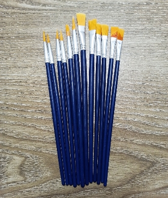 Picture of Paint Brush Wooden Round-6 & Flat-6, Novelty Artist Brush Set of 12 Pieces Blue