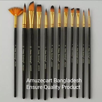 Picture of Keep Smiling Artist Brush / Art Brush / Tuli Sets / Black Set Of 12 Pieces Nylon Hair Artist Paint Brush Suitable For Watercolor, Acrylics and Oil Painting