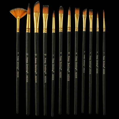Picture of Keep Smiling Artist Brush / Art Brush / Tuli Sets / Black Set Of 12 Pieces Nylon Hair Artist Paint Brush Suitable For Watercolor, Acrylics and Oil Painting