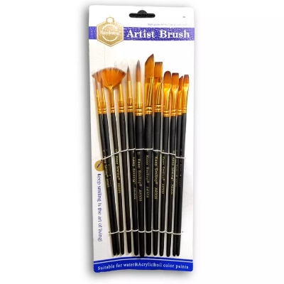 Picture of Keep Smiling Artist Brush / Art Brush / Tuli Sets / Black Set Of 12 Pieces Nylon Hair Artist Paint Brush Suitable For Watercolor, Acrylics and Oil Painting