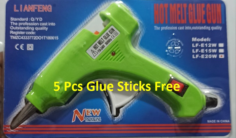 Picture of Mini Hot Melt Glue Gun - 20 Watt with 5 pcs Glue Stick Free - Blue, Red, Pink, Orange, Yellow, Parrot