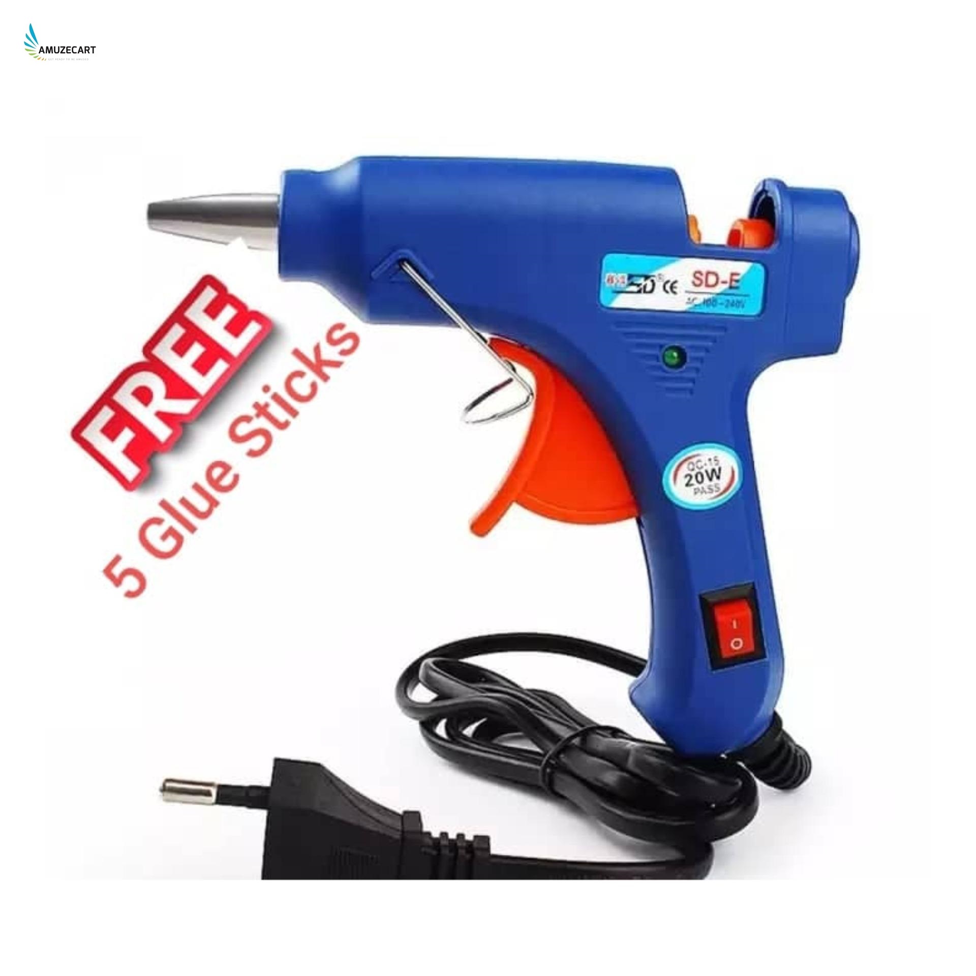 Picture of Mini Hot Melt Glue Gun - 20 Watt with 5 pcs Glue Stick Free - Blue, Red, Pink, Orange, Yellow, Parrot
