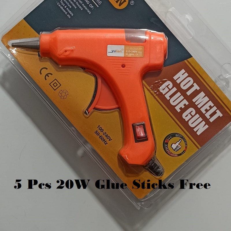 Picture of Mini Hot Melt Glue Gun - 20 Watt with 5 pcs Glue Stick Free - Blue, Red, Pink, Orange, Yellow, Parrot