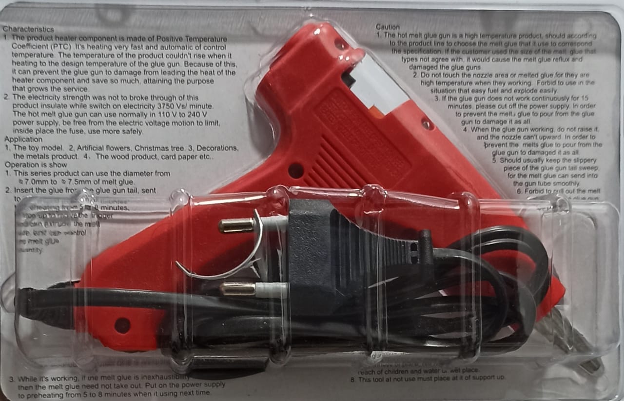 Picture of Mini Hot Melt Glue Gun - 20 Watt with 5 pcs Glue Stick Free - Blue, Red, Pink, Orange, Yellow, Parrot