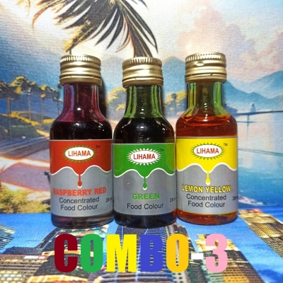 Picture of 3 Pcs Lihama  Combo Organic Food Color Set Of  Red + Green +  Yellow = 28 ml x 3 Pcs