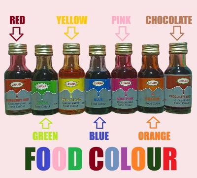 Picture of ( 7 Pcs ) Lihama Organic Combo  Food Color Sets Of  Red + Green + Yellow + Blue + Pink + Orange + Chocolate -  28 ml ( 7 Pieces)