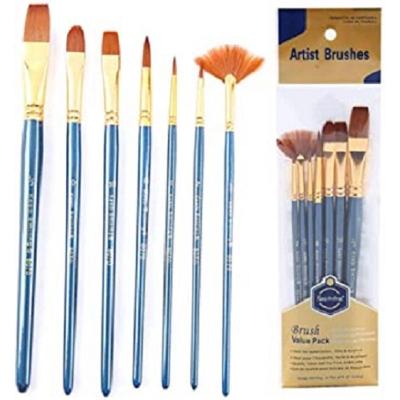 Picture of Keep Smiling Artist Brush Set, 7 Pieces Nylon Hair Artist Brushes, Paint Brush Suits Watercolour, Acrylics and Oil Painting, Blue