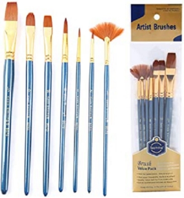 Picture of Keep Smiling Artist Brush Set, 7 Pieces Nylon Hair Artist Brushes, Paint Brush Suits Watercolour, Acrylics and Oil Painting, Blue