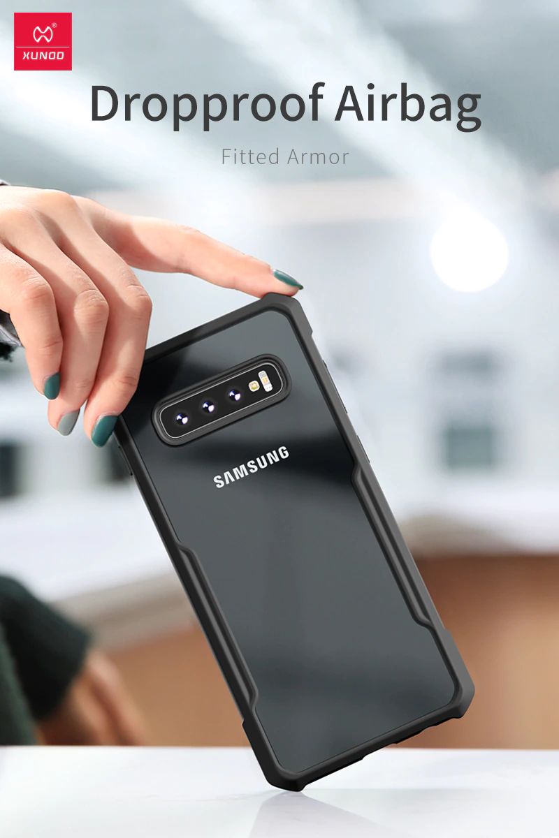 Picture of Xundd Shockproof Bumper Case Phone Cover For Samsung Galaxy S10 Plus - Black & transparent - Phone Back Cover