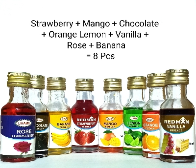 Picture of 8 Pcs Lihama Organic Combo Food Flavor Essence Set ( Mango + Strawberry + Lemon + Orange + Chocolate + Vanilla + Rose + Banana ) - 28ml Per Piece x 8 Pieces